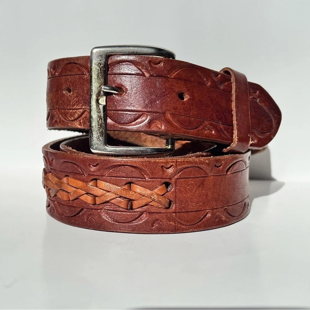 Vintage Leather Western Style Belt Made In Mexico Rodeo Streetwear Casual Cowboy